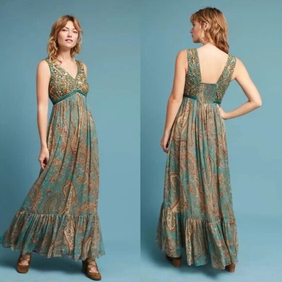 Turquoise Sequin Ranna Gill Maxi Dress - Picture 1 of 1